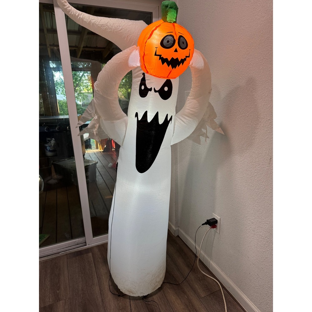 Halloween Inflatable Ghost Holding Pumpkin Light Up Yard Decoration Spooky 6ft